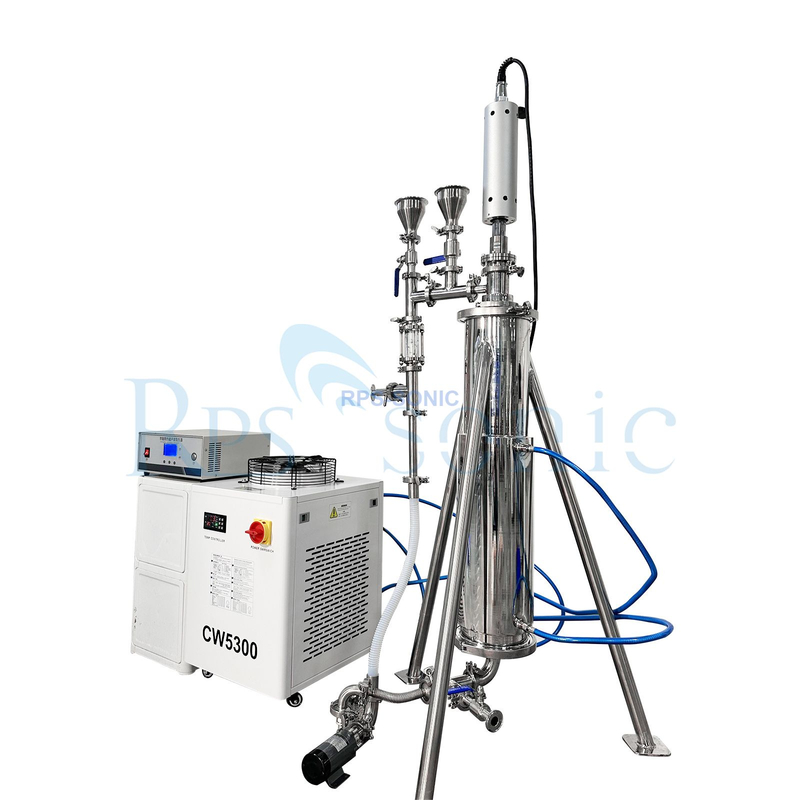 Machine d'homog&eacute;n&eacute;isation ultrasonique haute puissance dans un r&eacute;servoir de 20 L pour l'&eacute;mulsification huile-eau avec refroidisseur